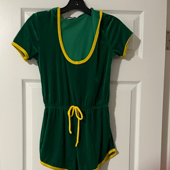 Dolls Kill Pants - Dolls Kill Green Velvet Romper with Yellow Trim